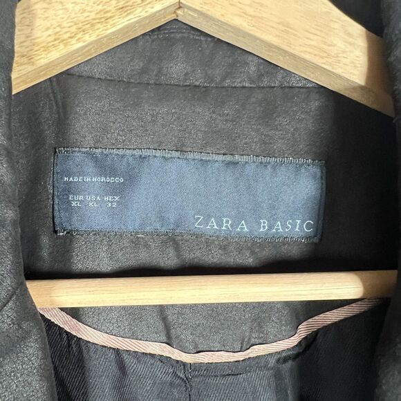 Zara Faux Suede Blazer Women XL Black Single Button Elevated Basic - Picture 2 of 7